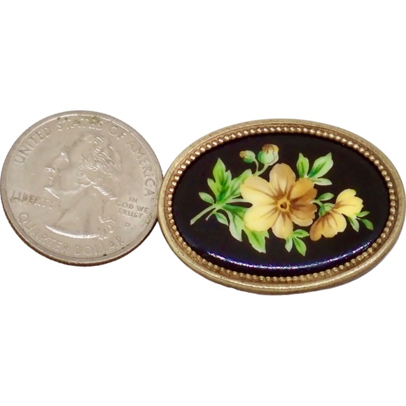 Hans Hansen Signed Denmark 985 GOLD 14K Enamel Flower Brooch Pin Golden 13 grams - Picture 12 of 15